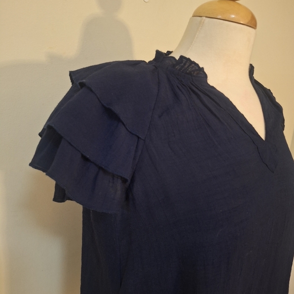 Nanette Lapore Triple Tiered Flutter Sleeve Top Navy BlueSize S - Picture 3 of 7